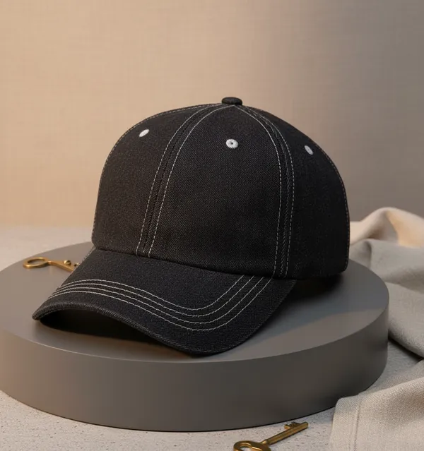 Black_Cotton_Baseball_Cap_Contrast_Stitch_For_Unisex
