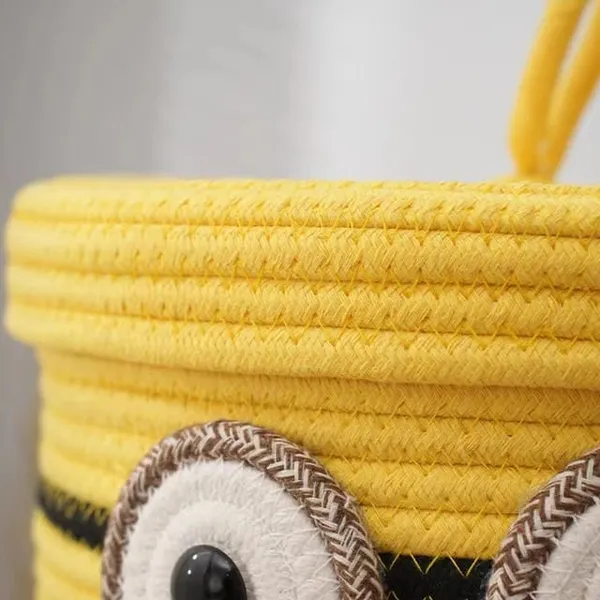 Handmade_Minion_Character_Storage_Basket_With_Lid_Yellow_And_Blue_Cotton_Rope_Organizer