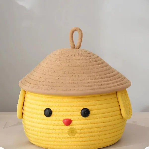 Cute_Chick_Design_Woven_Storage_Basket_With_Lid_Yellow