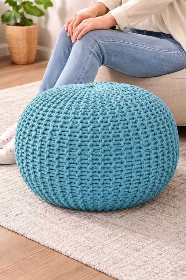 Knitted_Pouf_Ottoman_Turquoise_Blue