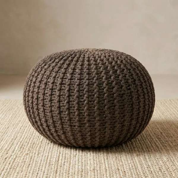 Handknitted_Round_Pouf_Ottoman_Dark_Brown