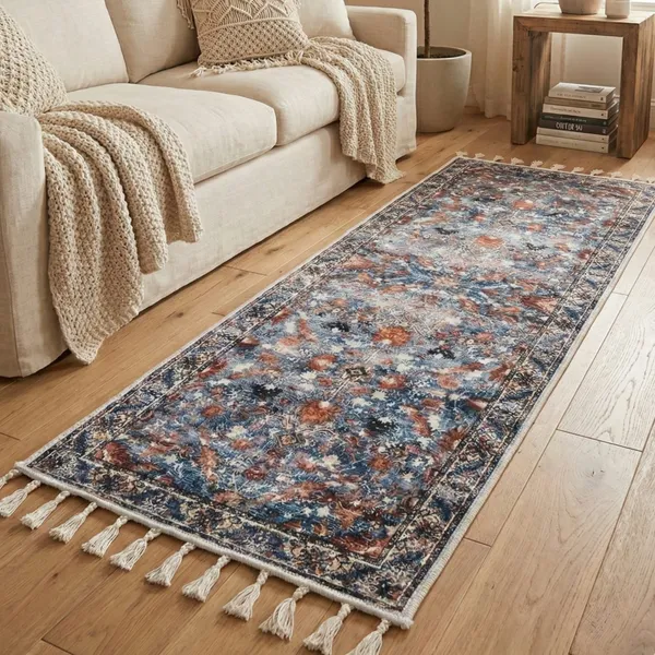 Persianstyle_Decorative_Yoga_Mat_With_Tassels_Blue_Grey_And_Coral_Print