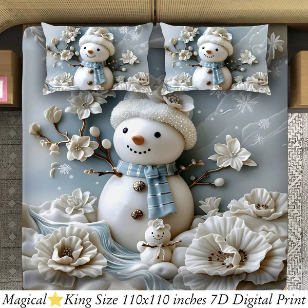 Magical_Snowman_3D_Bedding_Set_King_Size_110X110_Inches_7D_Digital_Print