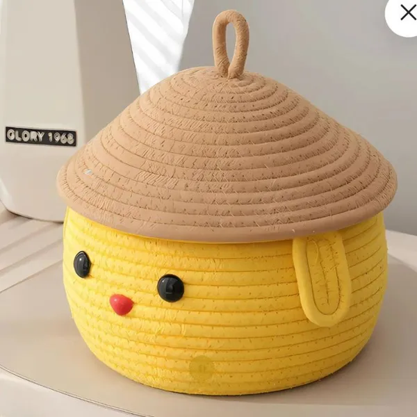 Cute_Chick_Design_Woven_Storage_Basket_With_Lid_Yellow
