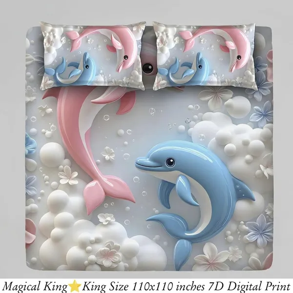 Magical_Dolphins_7D_Bedsheet_Set_King_Size_With_2_Pillow_Covers