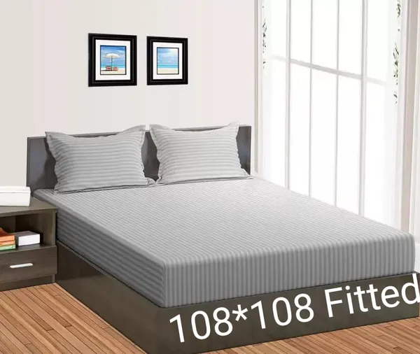 Grey_Striped_Fitted_Bedsheet_Set_With_2_Pillow_Covers