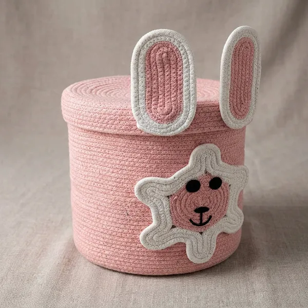 Handmade_Cotton_Rope_Woven_Bunny_Storage_Basket_Pink