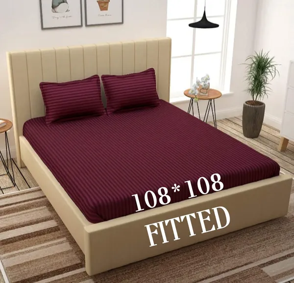 Premium_Striped_Fitted_Bedsheet_Set_With_Pillow_Covers_Maroon