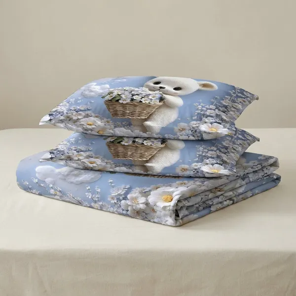 Magical_Bear_King_Size_Bedding_Set_With_Floral_Basket_Design_7D_Digital_Print
