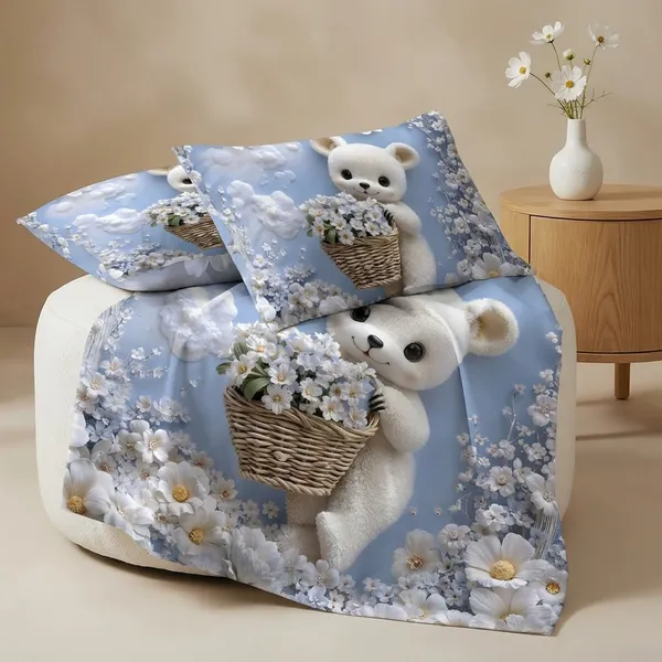 Magical_Bear_King_Size_Bedding_Set_With_Floral_Basket_Design_7D_Digital_Print