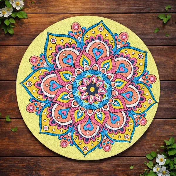 Pack_Of_6_Handcrafted_Mandala_Art_Decorative_Wall_Plate_Yellow_Background_With_Colorful_Floral_Design