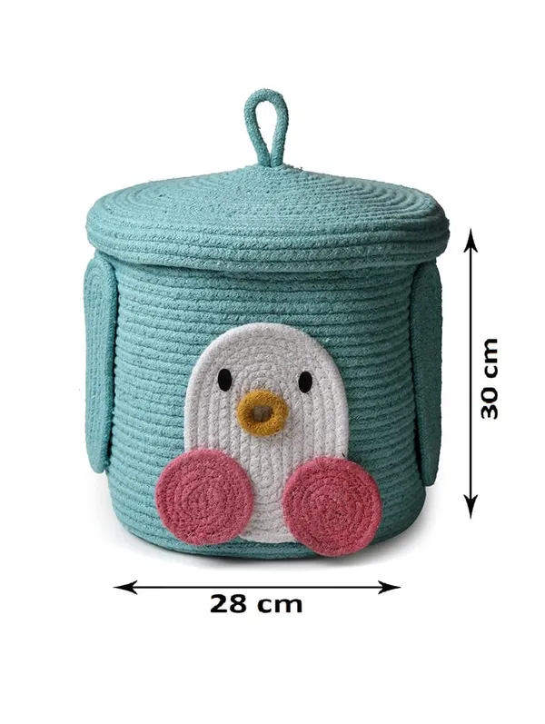 Turquoise_Penguin_Basket_With_Lid_Woven_Storage_Basket_For_Kids_Room