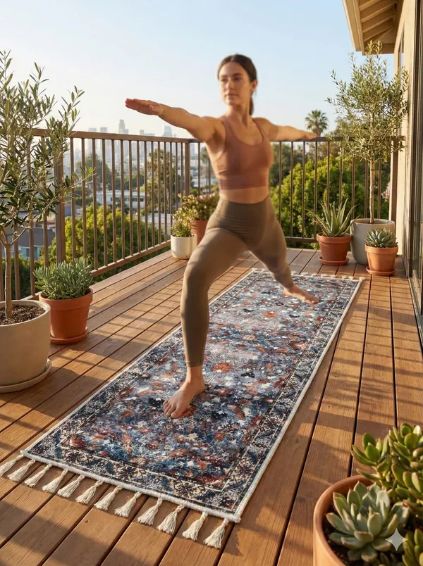 Persianstyle_Decorative_Yoga_Mat_With_Tassels_Blue_Grey_And_Coral_Print