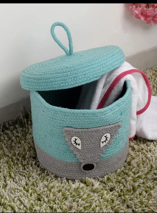 Handmade_Crochet_Fox_Storage_Basket_With_Lid_Turquoise_Blue