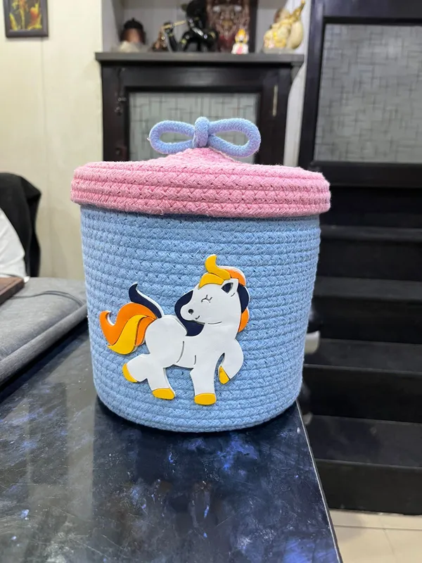 Unicorn_Design_Rope_Storage_Basket_With_Lid_Blue_And_Pink
