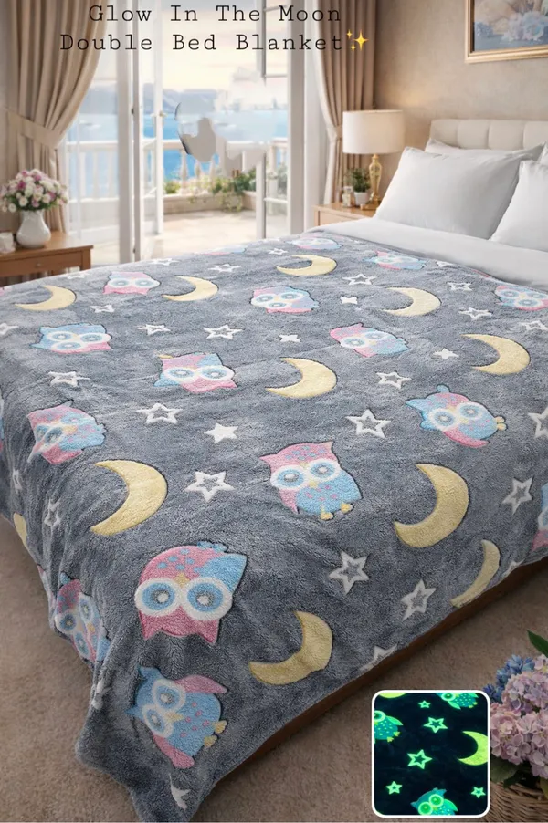 Glow_In_The_Dark_Owl_And_Moon_Double_Bed_Blanket_Soft_And_Cozy