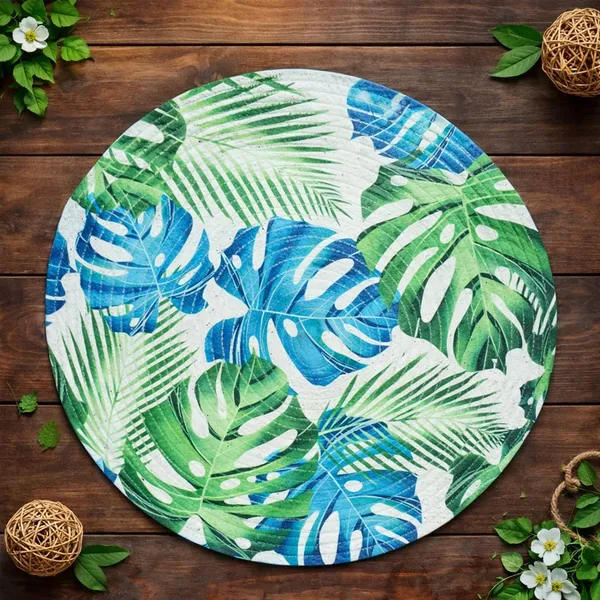 Pack_Of_6_Tropical_Leaf_Print_Round_Placemat_Blue_And_Green_Palm_Pattern