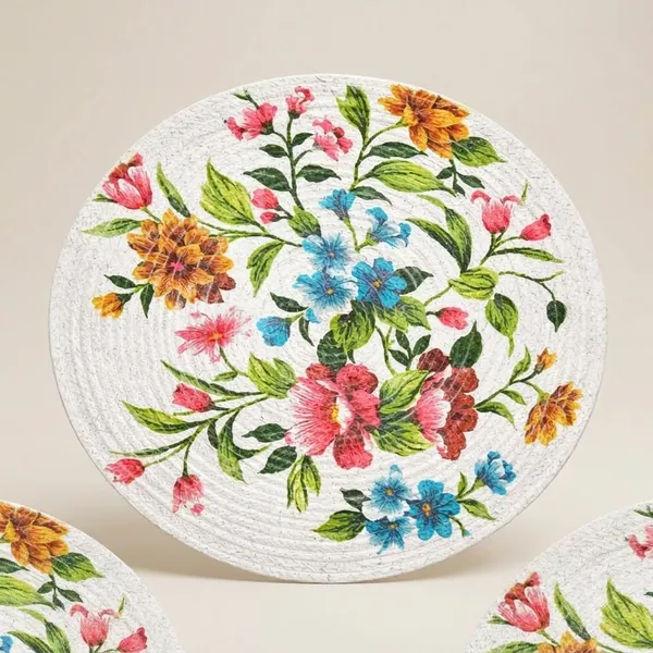 Round_Quilted_Table_Mat_With_Floral_Embroidery_White_Multicolor