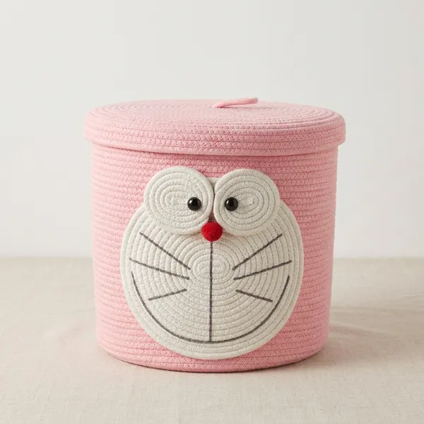 Pink_Cotton_Rope_Storage_Basket_With_Doraemon_Face_Design