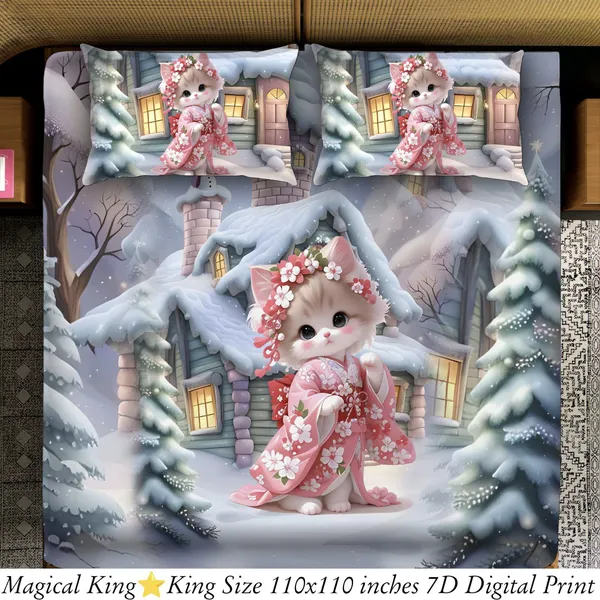 Magical_King_Cat_7D_In_Pink_Kimono_Digital_Print_Bedding_Set