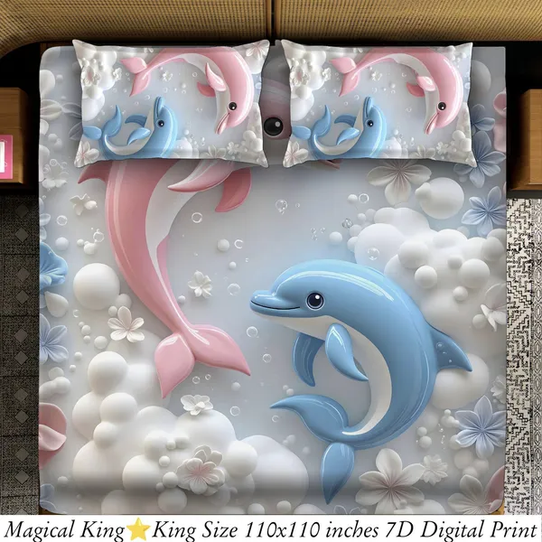 Magical_Dolphins_7D_Bedsheet_Set_King_Size_With_2_Pillow_Covers