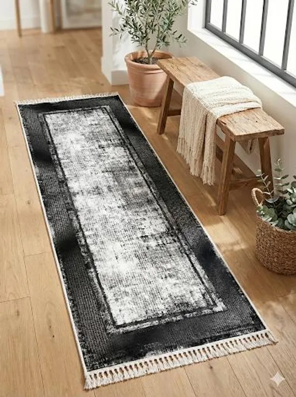 Vintage_Distressed_Runner_Rug_With_Fringe_Detail_Black_And_Grey_Border_Design