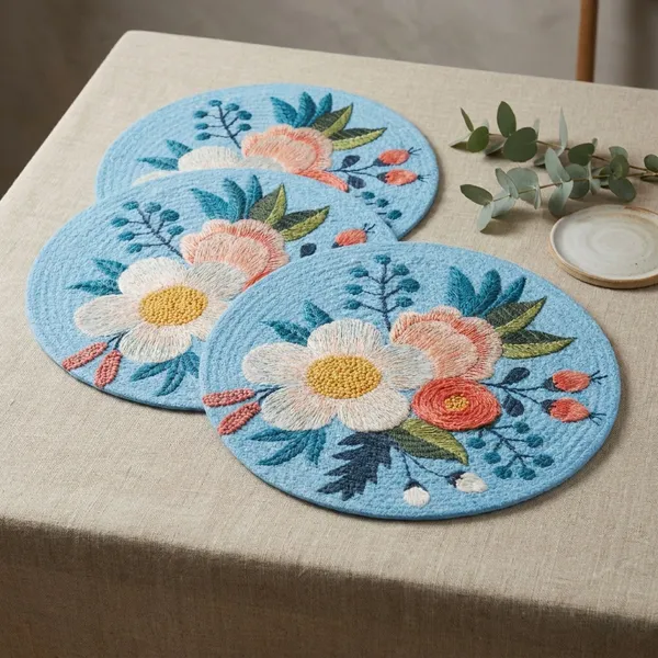 Pack_Of_6_Floral_Embroidered_Round_Breaded_PrintedTable_Placemats