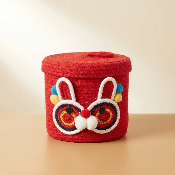 Traditional_Red_Drumshaped_Decorative_Storage_Containers_With_Rabbit_Motif
