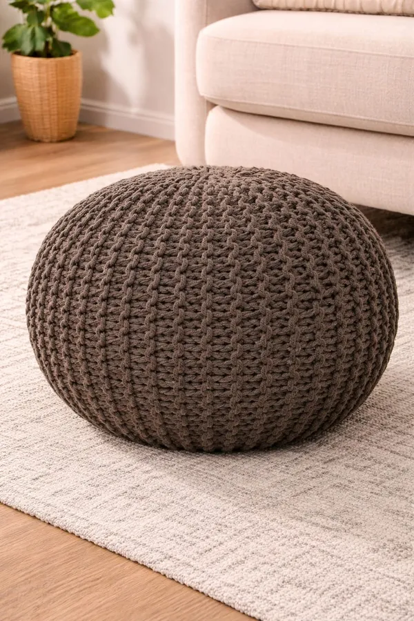 Handknitted_Round_Pouf_Ottoman_Dark_Brown