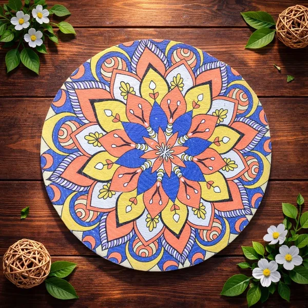 Pack_Of_6_Decorative_Mandala_Print_Round_7d_Printed_Plate_Blue,_Yellow_And_Orange_Floral_Design