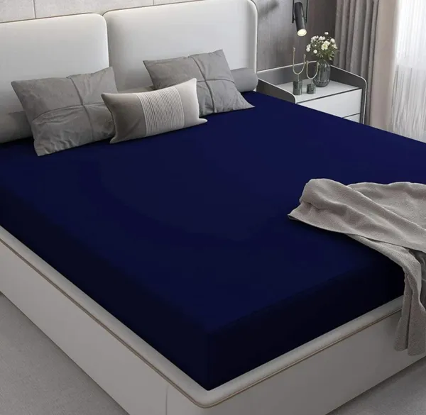 Navy_Blue_Fitted_Bed_Waterproof_Mattress_Protector_100%__With_Elastic_Edges_Breathable_Terry_Surface
