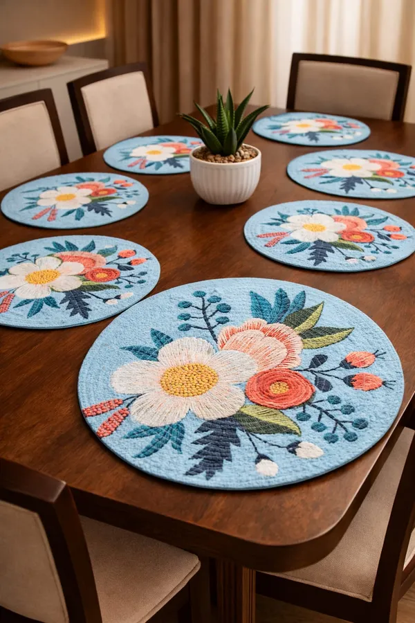 Pack_Of_6_Floral_Embroidered_Round_Breaded_PrintedTable_Placemats