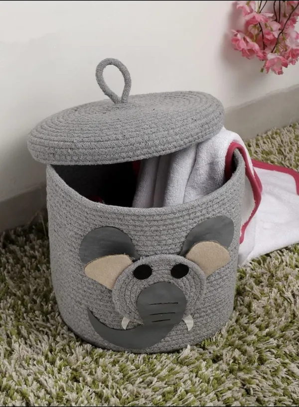 Grey_Elephant_Storage_Basket_With_Lid_Kids_Room_Organizer