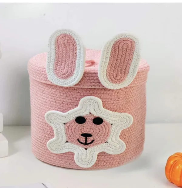 Handmade_Cotton_Rope_Woven_Bunny_Storage_Basket_Pink