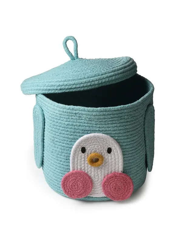Turquoise_Penguin_Basket_With_Lid_Woven_Storage_Basket_For_Kids_Room