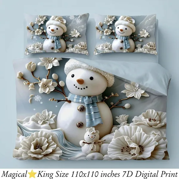 Magical_Snowman_3D_Bedding_Set_King_Size_110X110_Inches_7D_Digital_Print