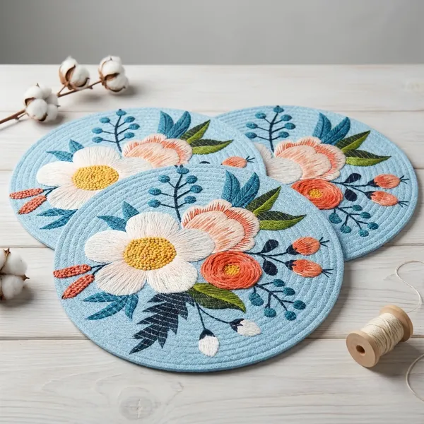 Pack_Of_6_Handmade_Floral_Breaded_Printed_Circular_Wall_Art_Blue_Background