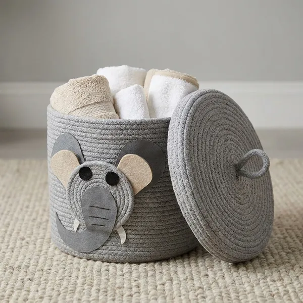 Grey_Elephant_Storage_Basket_With_Lid_Kids_Room_Organizer