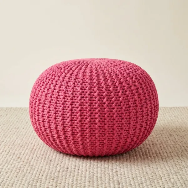 Pink_Knitted_Pouf_Ottoman_Round_Floor_Cushion_Seat