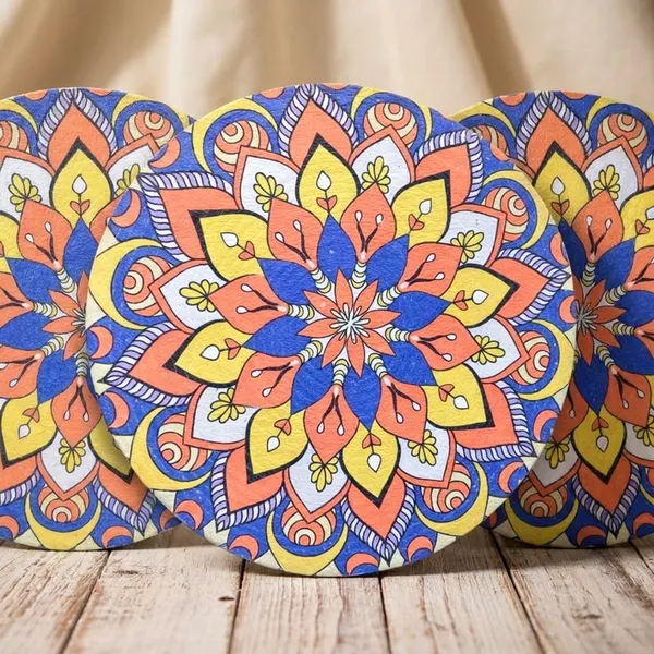 Pack_Of_6_Decorative_Mandala_Print_Round_7d_Printed_Plate_Blue,_Yellow_And_Orange_Floral_Design