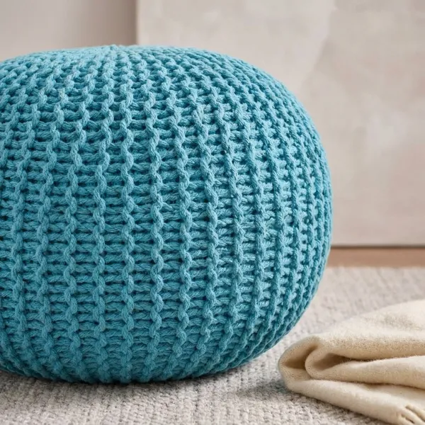 Knitted_Pouf_Ottoman_Turquoise_Blue