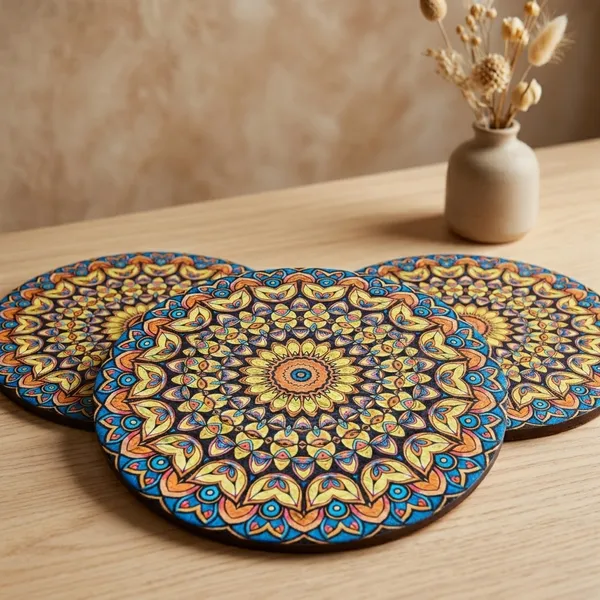 Pack_Of_6_Handcrafted_Wooden_Mandala_Wall_Art_Blue_And_Orange_Floral_Design
