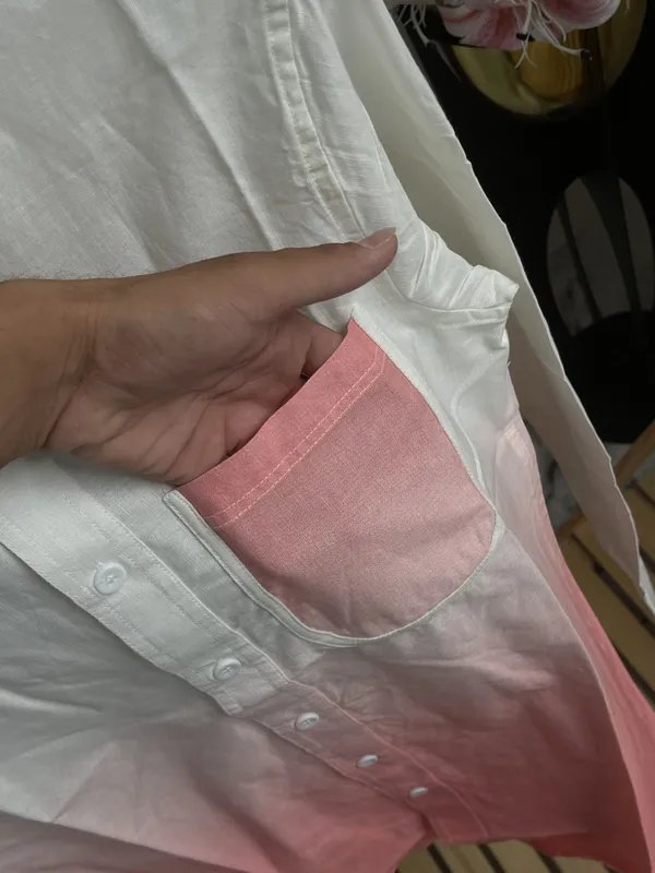 White_Pink_Cotton_Color_Block_Long_Sleeve_Shirt_For_Men
