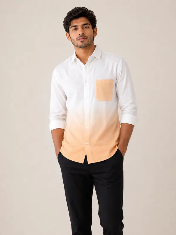 White_Cotton_Color_Block_Casual_Shirt_For_Men
