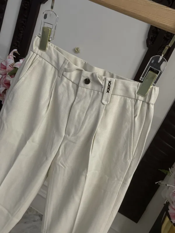 cream_linen_Pleated_High_Waist_Tapered_Trousers_For_men