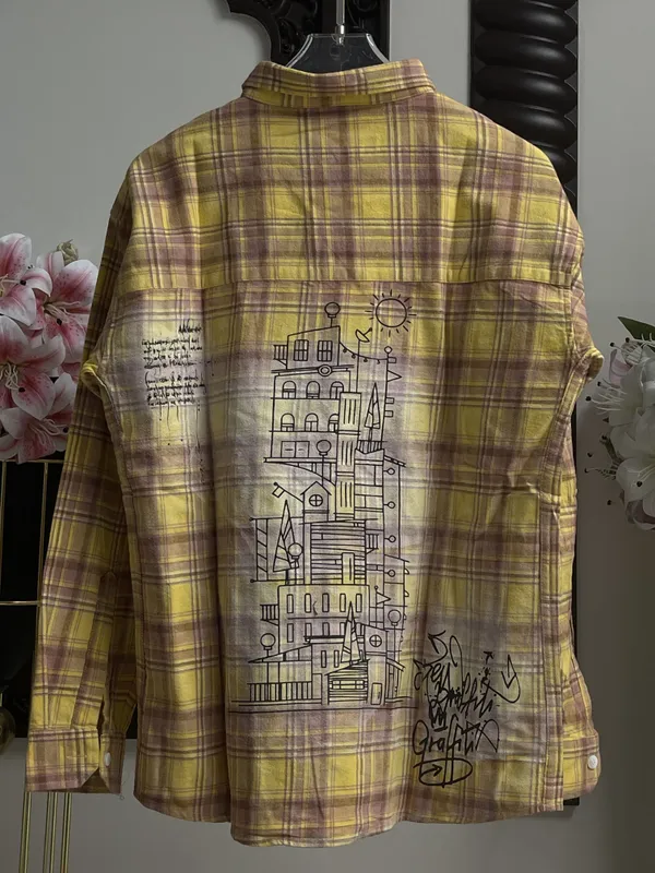 Yellow_Brown_Cotton_Plaid_Long_Sleeve_Casual_Shirt_For_Men