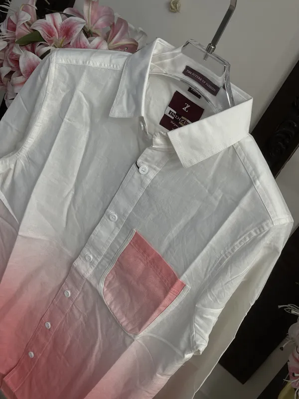 White_Pink_Cotton_Color_Block_Long_Sleeve_Shirt_For_Men