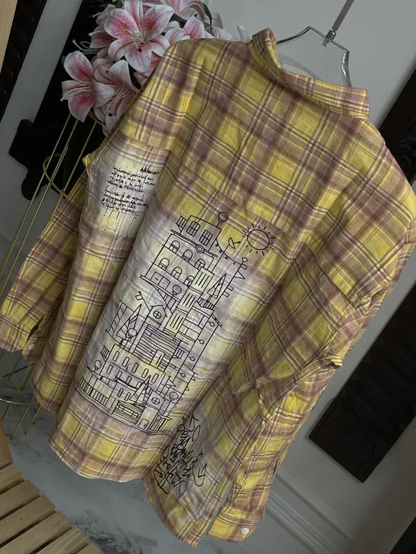 Yellow_Brown_Cotton_Plaid_Long_Sleeve_Casual_Shirt_For_Men