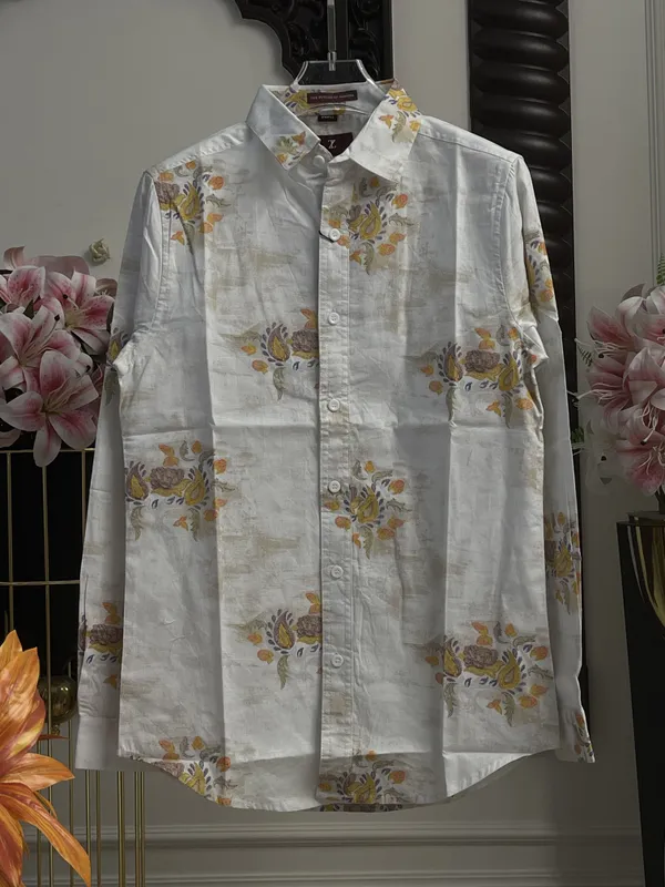 White_Cotton_Regular_Fit_Floral_Embroidered_Shirt_For_Men