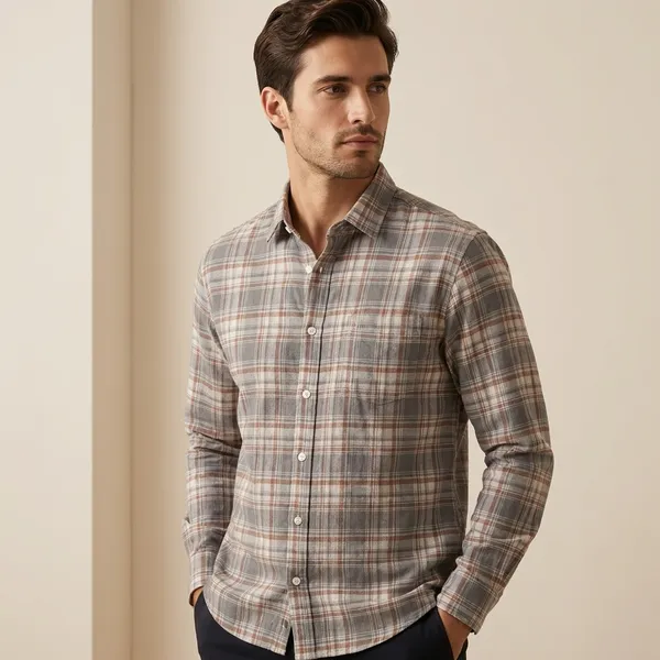Grey_Cotton_Plaid_Long_Sleeve_Casual_Shirt_For_Men